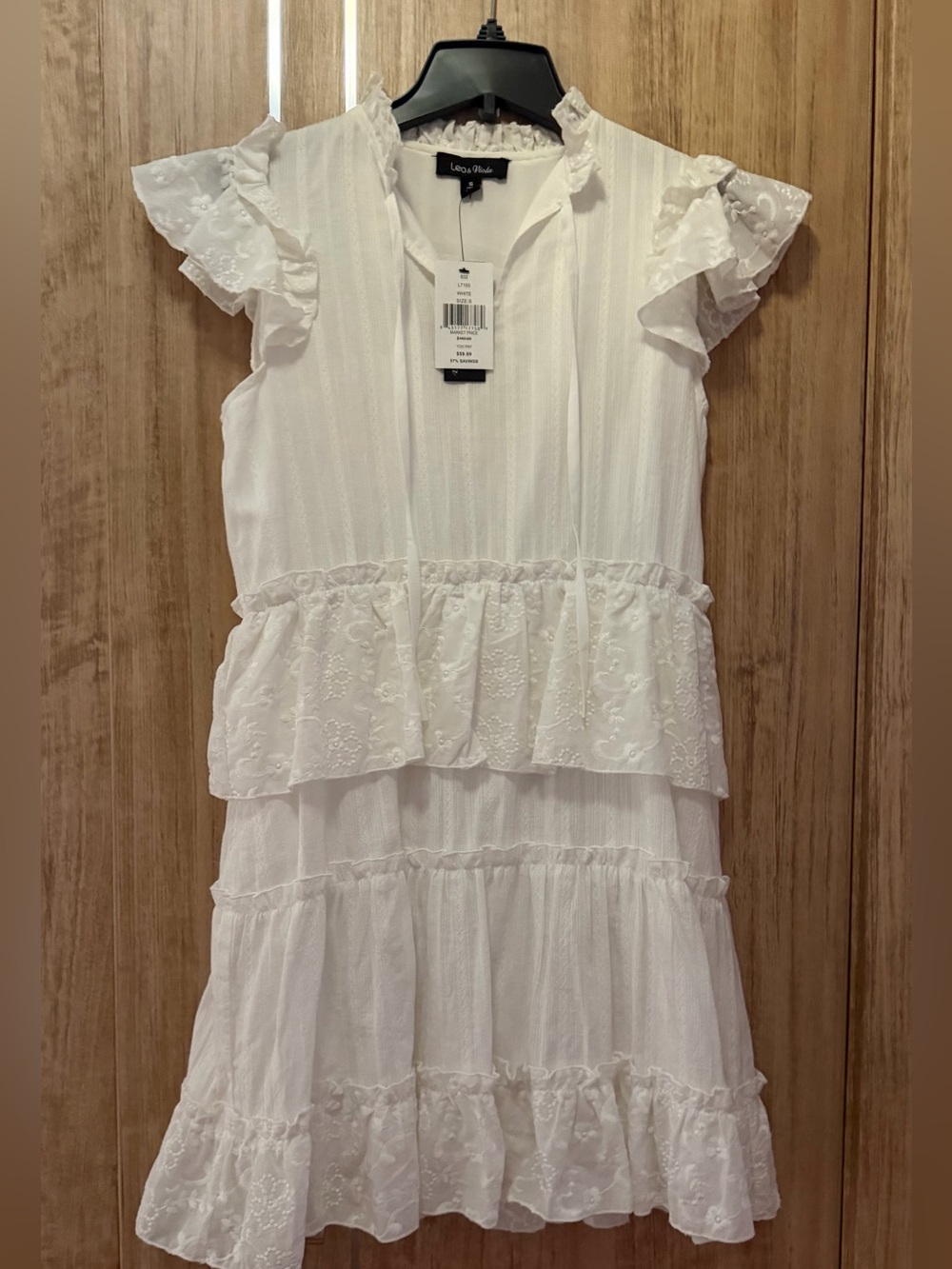 Lea & Viola White Mock Neck Flowy Summer Spring Dress Size Small